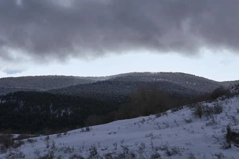 Snowy mountain landscape Stock Photos