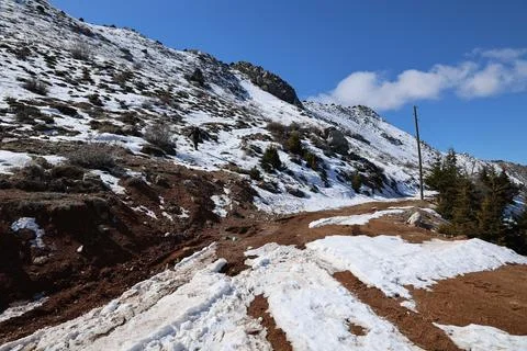 Snowy mountain landscape Stock-Fotos