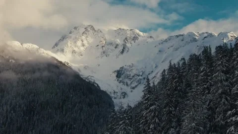 Snowy mountain landscape in winter light with forest views Stock-Footage 320293413