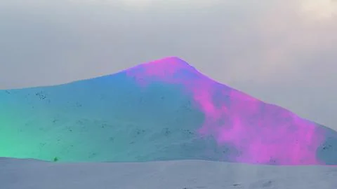 Snowy mountain with a neon effect filter Stock Photos