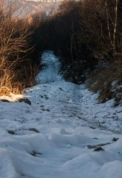 Snowy mountain path. Stock Photos