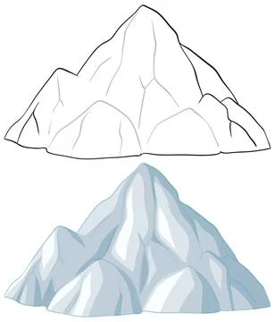 Snowy Mountain Peak Vector Illustration in Line Art and Color イラスト素材