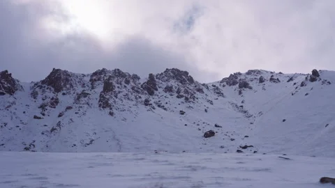Snowy Mountain Peaks View from Car Stock Footage 321892406