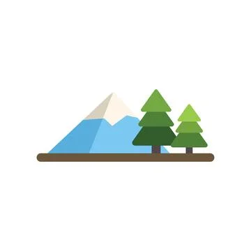 Snowy mountain with pine trees in flat design style Stock Illustration