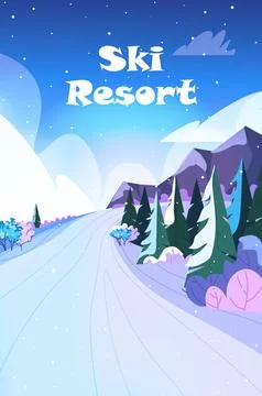 Snowy mountain range beautiful nature sunset landscape background ski resort Stock Illustration