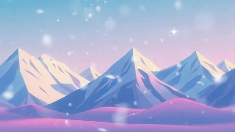 Snowy Mountain Range with Soft Lighting and Falling Snow Animation Unit Stock Footage 305229354
