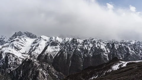 Snowy Mountain Range Timelapse with Moving Clouds in Sichuan China Stock Footage 338308967