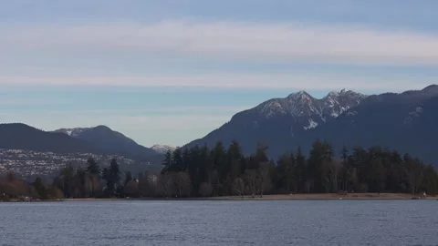Snowy Mountain Range with Water in Foreground Stock Footage 305957608