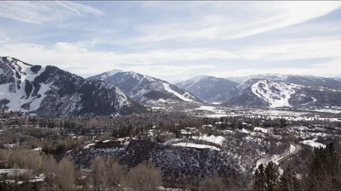 Snowy mountain ranges, ski mountains, and landscapes in winter Stock Footage 113200251