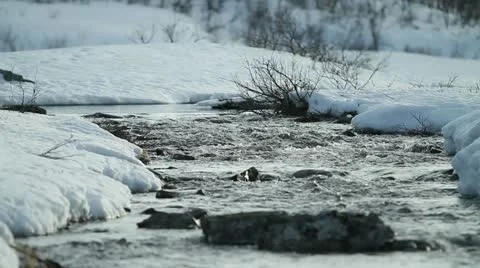 Snowy mountain river Stock Footage 12136289