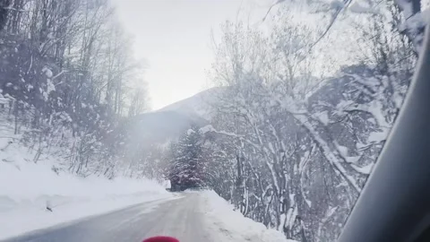 Snowy Mountain Road Through Alpine Forest in Limone, Italy. Stock Footage 322682499