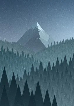Snowy mountain summit and forest Stock Illustration