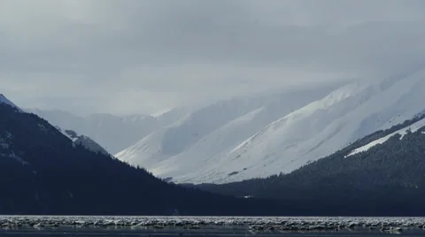 Snowy Mountain Through Forest Valley Stock Footage 38062004