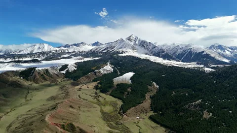 Snowy Mountains Above Pine Forest And Valley Aerial View Stock Footage 325650576