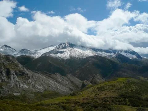 Snowy mountains and clouds 스톡 사진