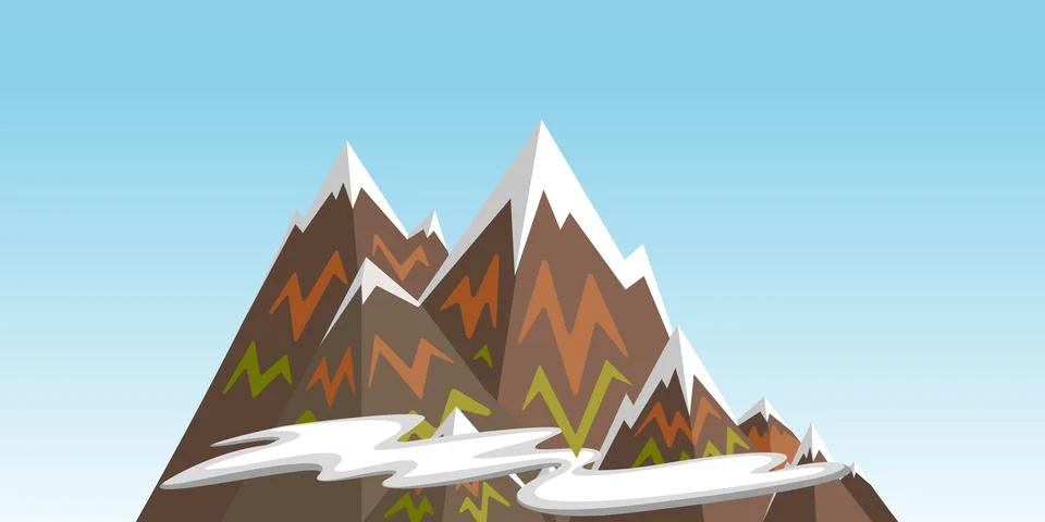 Snowy mountains and clouds. vector illustration Stock Illustration