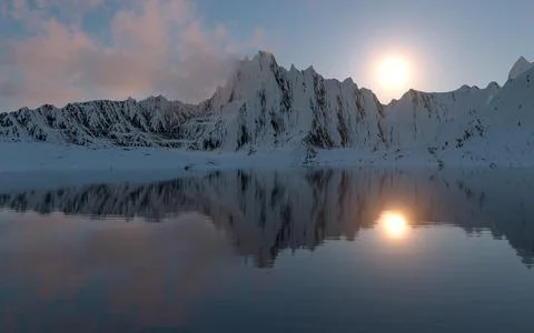 Snowy mountains background, 3d rendering. Stock Illustration