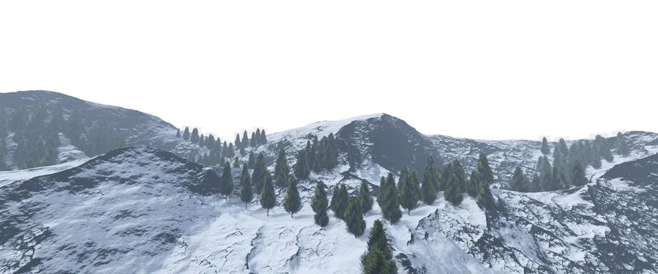 Snowy mountains Isolate on white background 3d illustration Stock Illustration