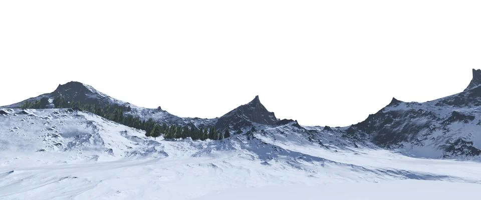 Snowy mountains Isolate on white background 3d illustration Stock Illustration
