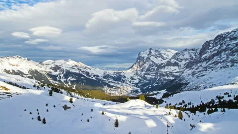 Snowy mountains range at sunset, time lapse. Lauterbrunnen, Switzerland Video stock 94003427