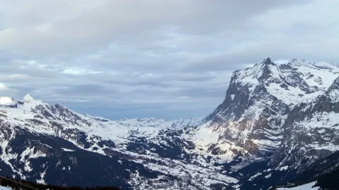 Snowy mountains range, time lapse. Lauterbrunnen, Switzerland Stock Footage 94003660