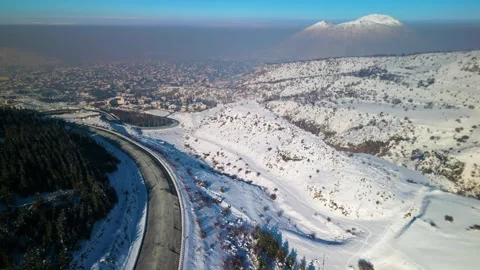 Snowy mountains roads pine forests and magnificent scenery Stock Footage 294187385