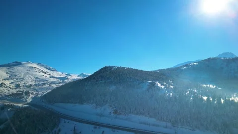 Snowy mountains roads pine forests and magnificent scenery Stock Footage 294187570