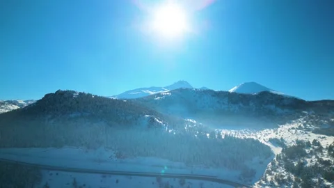Snowy mountains roads pine forests and magnificent scenery Stock Footage 294187571