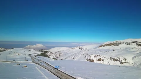 Snowy mountains roads pine forests and magnificent scenery Stock Footage 294188081