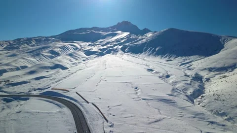 Snowy mountains roads pine forests and magnificent scenery Stock Footage 294190940