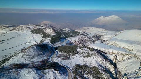 Snowy mountains roads pine forests and magnificent scenery Stock Footage 294193484