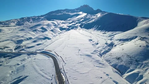 Snowy mountains roads pine forests and magnificent scenery Stock Footage 294196833