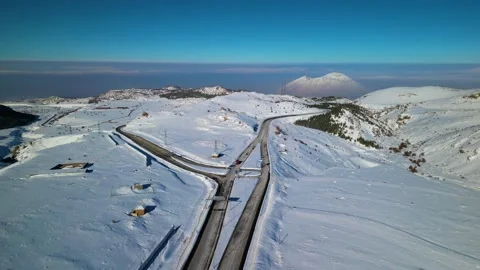 Snowy mountains roads pine forests and magnificent scenery Stock Footage 294197012