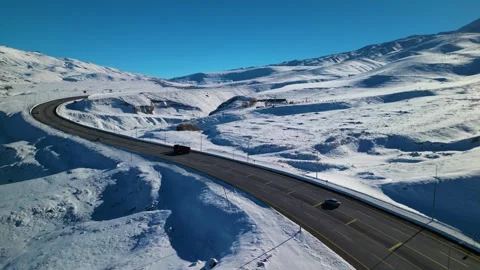 Snowy mountains roads pine forests and magnificent scenery Stock Footage 294200780