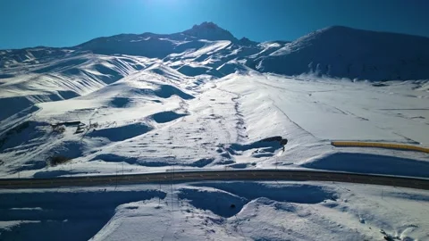 Snowy mountains roads pine forests and magnificent scenery Stock Footage 294203556