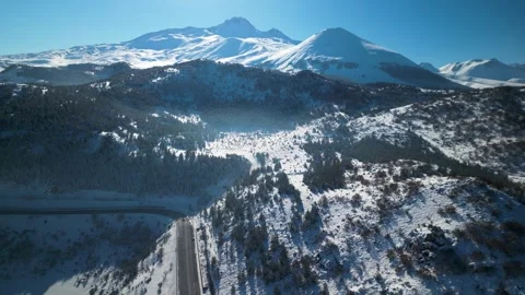 Snowy mountains roads pine forests and magnificent scenery 動画素材 294225583