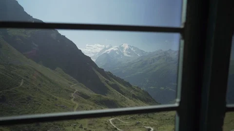 Snowy mountains seen through a cable car window, Verbier, Switzerland Stock Footage 101577888