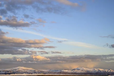 Snowy mountains in soft twilight under a partly cloudy sky, Flatruet, Berg, Stock Footage 341832496