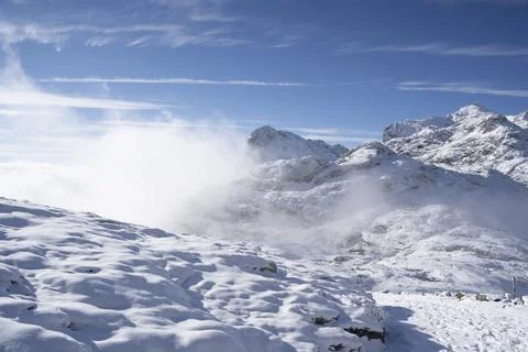 Snowy mountains in winter in Picos de Europa National Park, Spain Stock Photos