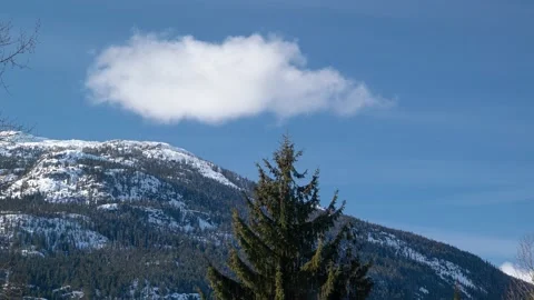 Snowy mountainside with cloud and tree timelapse Stock Footage 237713572