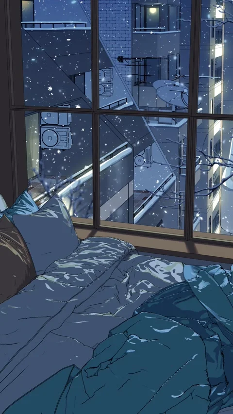 Snowy Night Bedroom Stock Footage 342124310