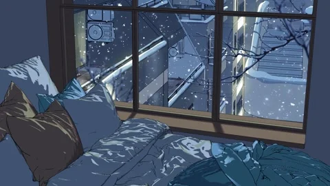 Snowy Night Bedroom Stock Footage 342124336