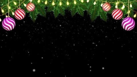 Snowy night with festive hanging decorations Stock Footage 321199175
