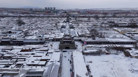 Snowy Ningyuan City Bell and Drum Tower, South Street Stock Footage 310429341