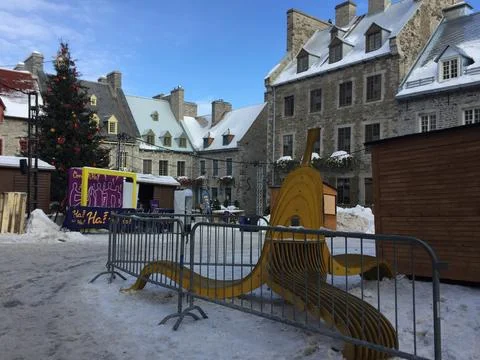 Snowy Old Quebec Square Stock Photos