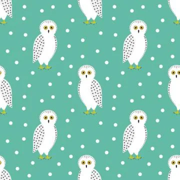 The snowy owl seamless winter pattern. Vector illustration. Stock Illustration
