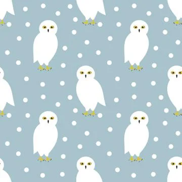 The snowy owl seamless winter pattern. Vector illustration. Stock Illustration