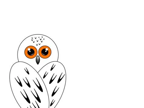 Snowy owl sits with his back on white background Stock Illustration