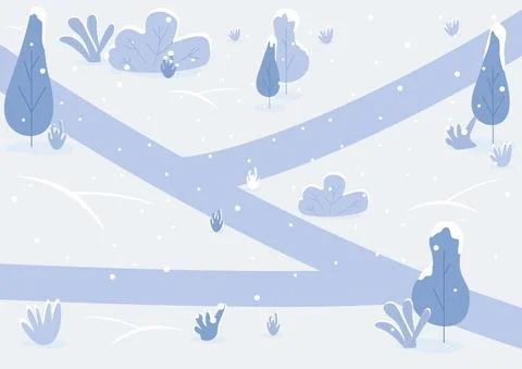 Snowy path flat color vector illustration Ilustração Stock