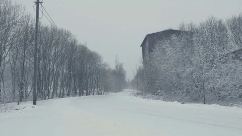 Snowy path. Winter landscape, falling snow, covered with fresh powder 動画素材 84288144